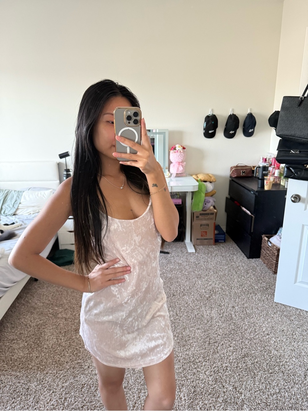 Pink velvet slip dress